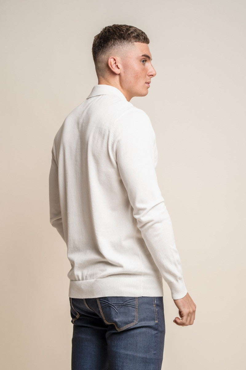 Men's Cotton Mock Neck Quarter Zip Jumper - Falcao - Ecru