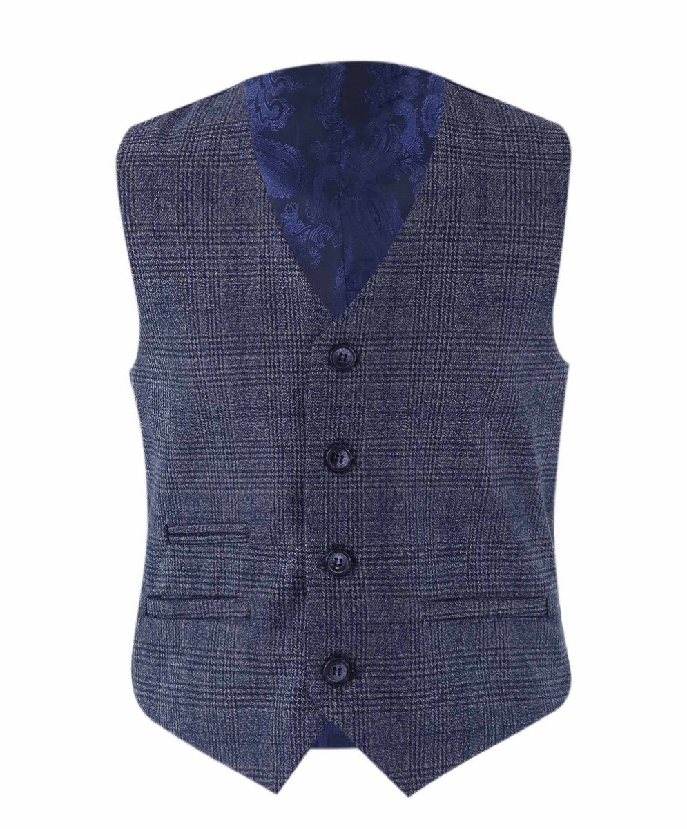 Boys Tweed Check Blue Suit - GRAHAM - Blue