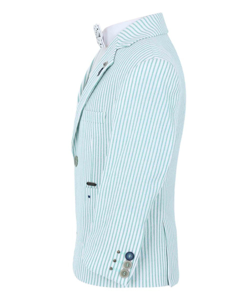 Boys Slim Fit Pinstripe Boating Blazer - Green