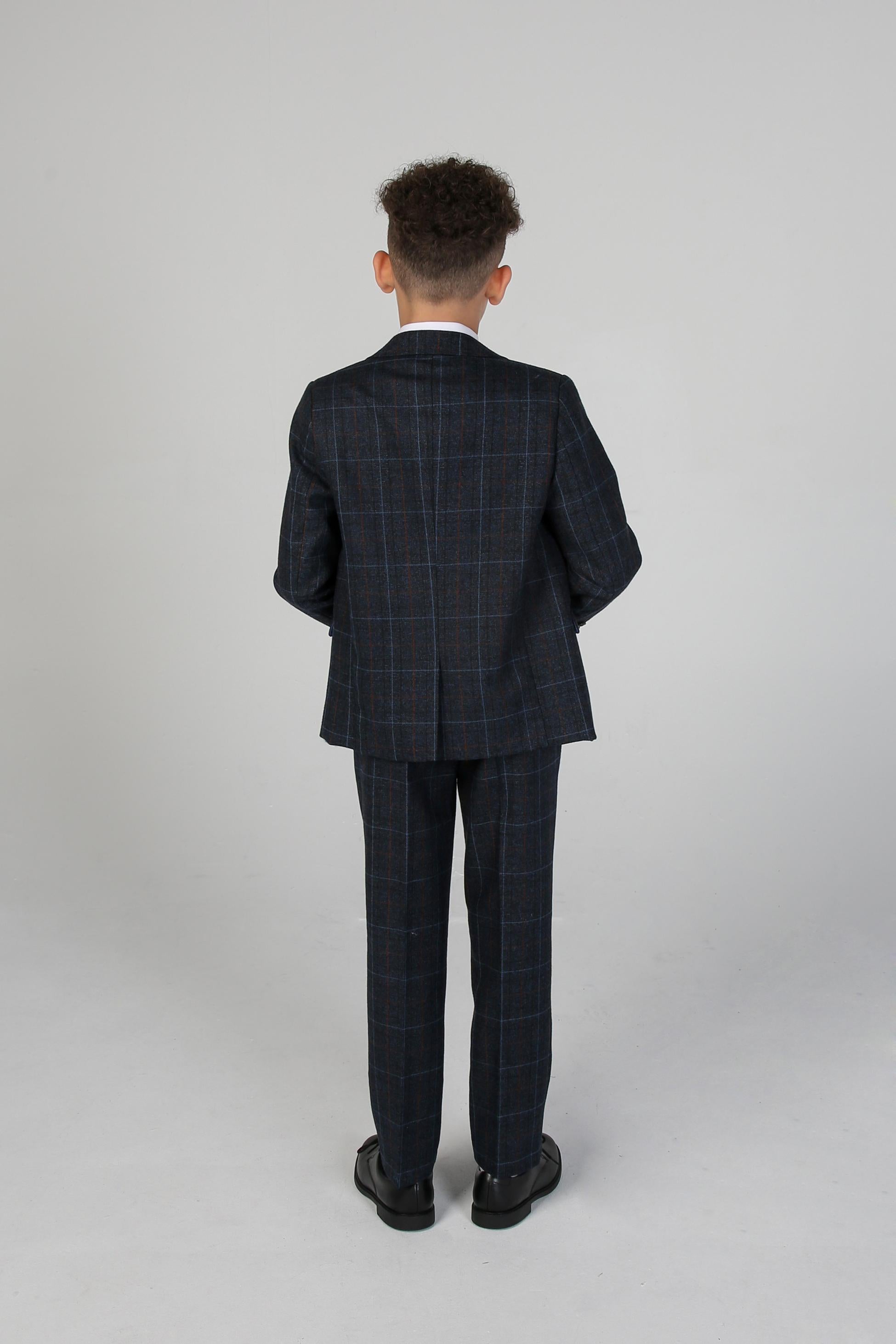 Boys Windowpane Tailored Fit Suit- HARVEY - Navy Blue