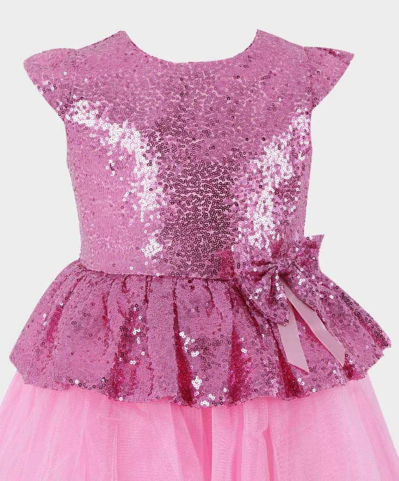 Girls Sequin and Tulle Puffy Dress - Pink