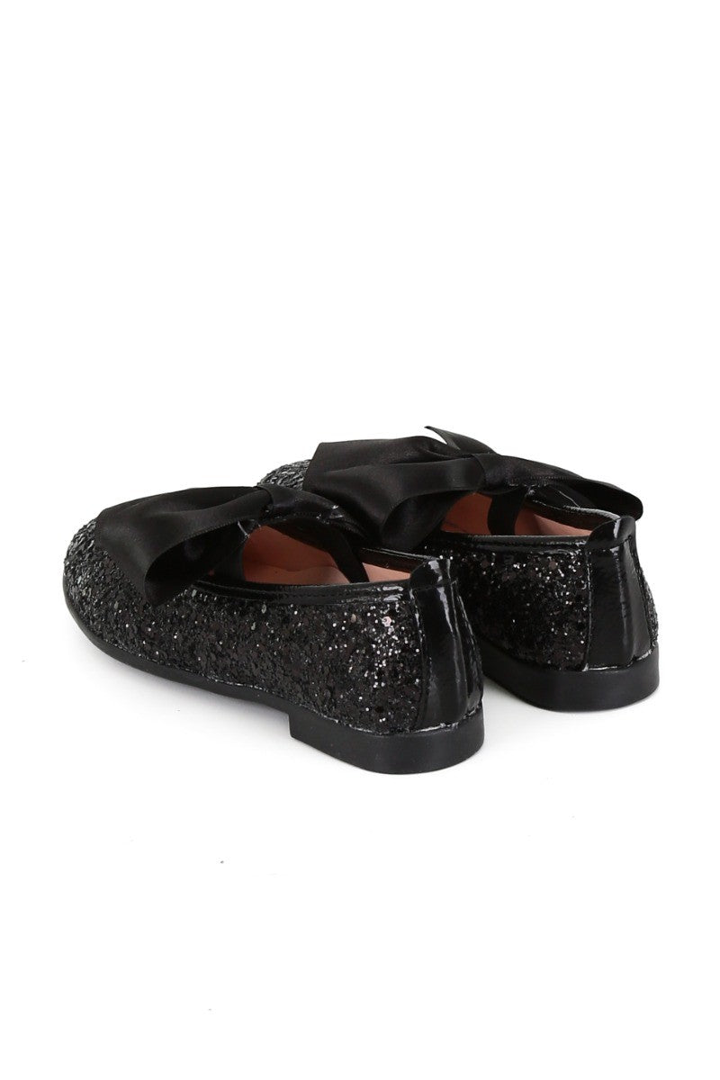 Girls Sequin Ballerina Flat Pumps - LOLA - Black