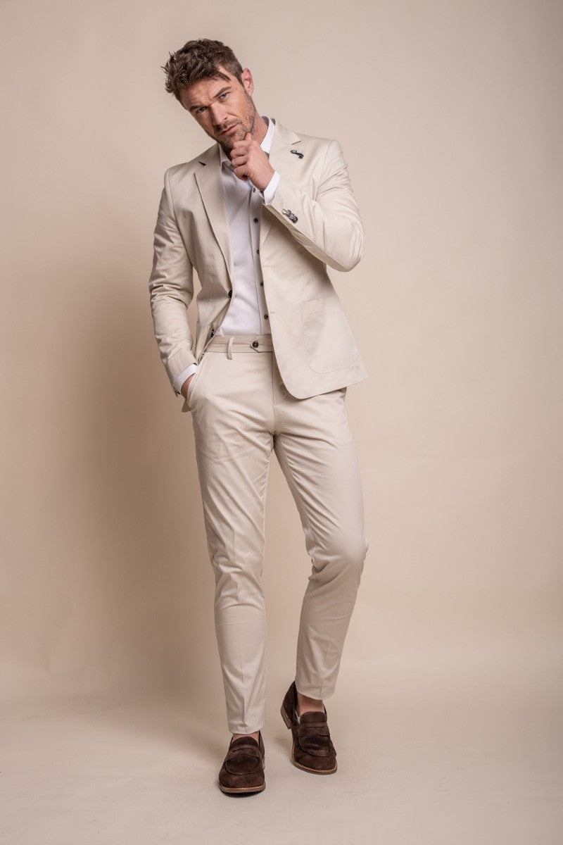 Men's Cotton Slim Fit Formal Suit - MARIO - Beige Fawn