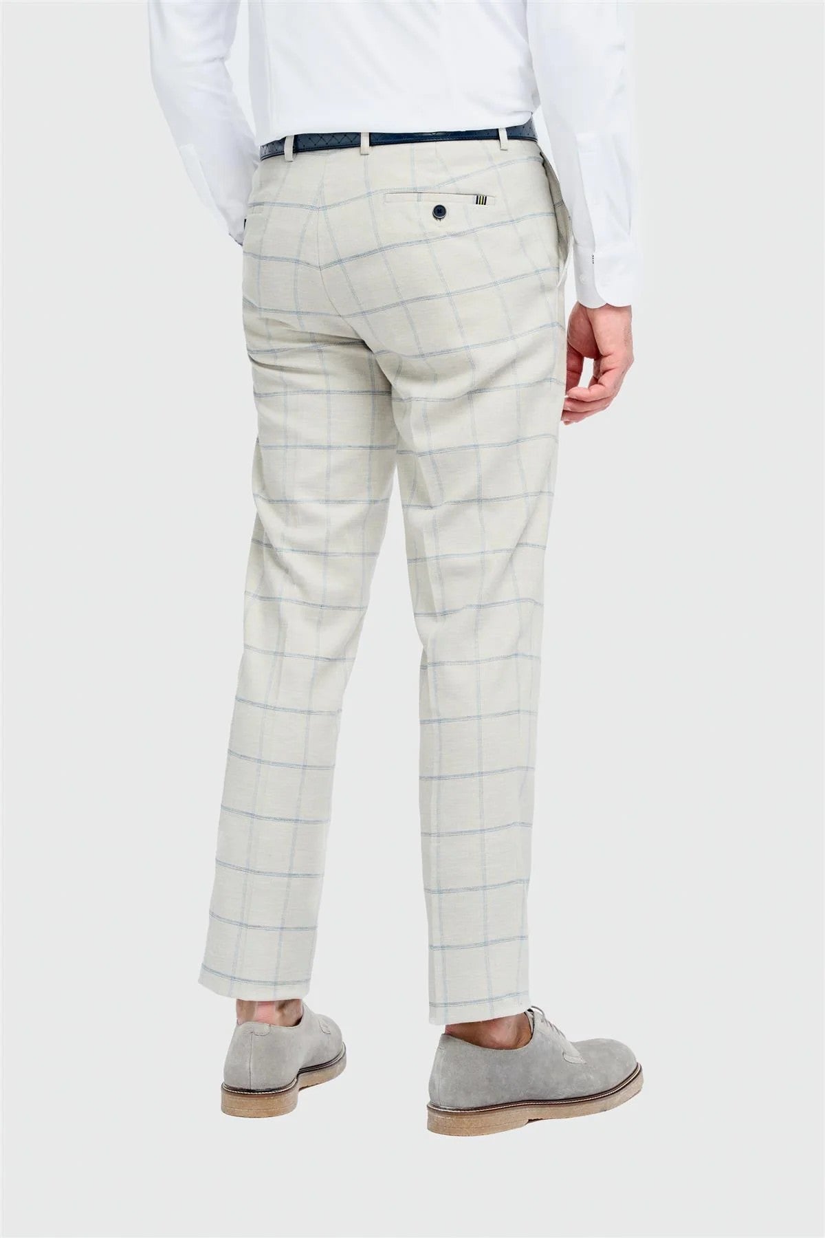 Men’s Light Grey Windowpane Check Trousers - Gabriel - Light Grey