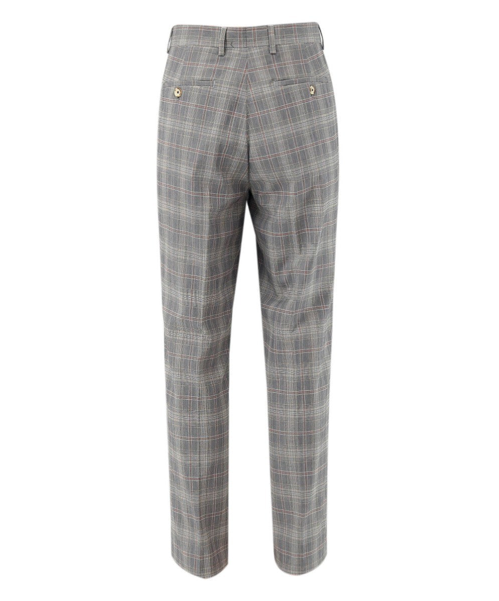 Men's Retro Check Slim Fit Grey Trousers - JULIAN - Light Grey