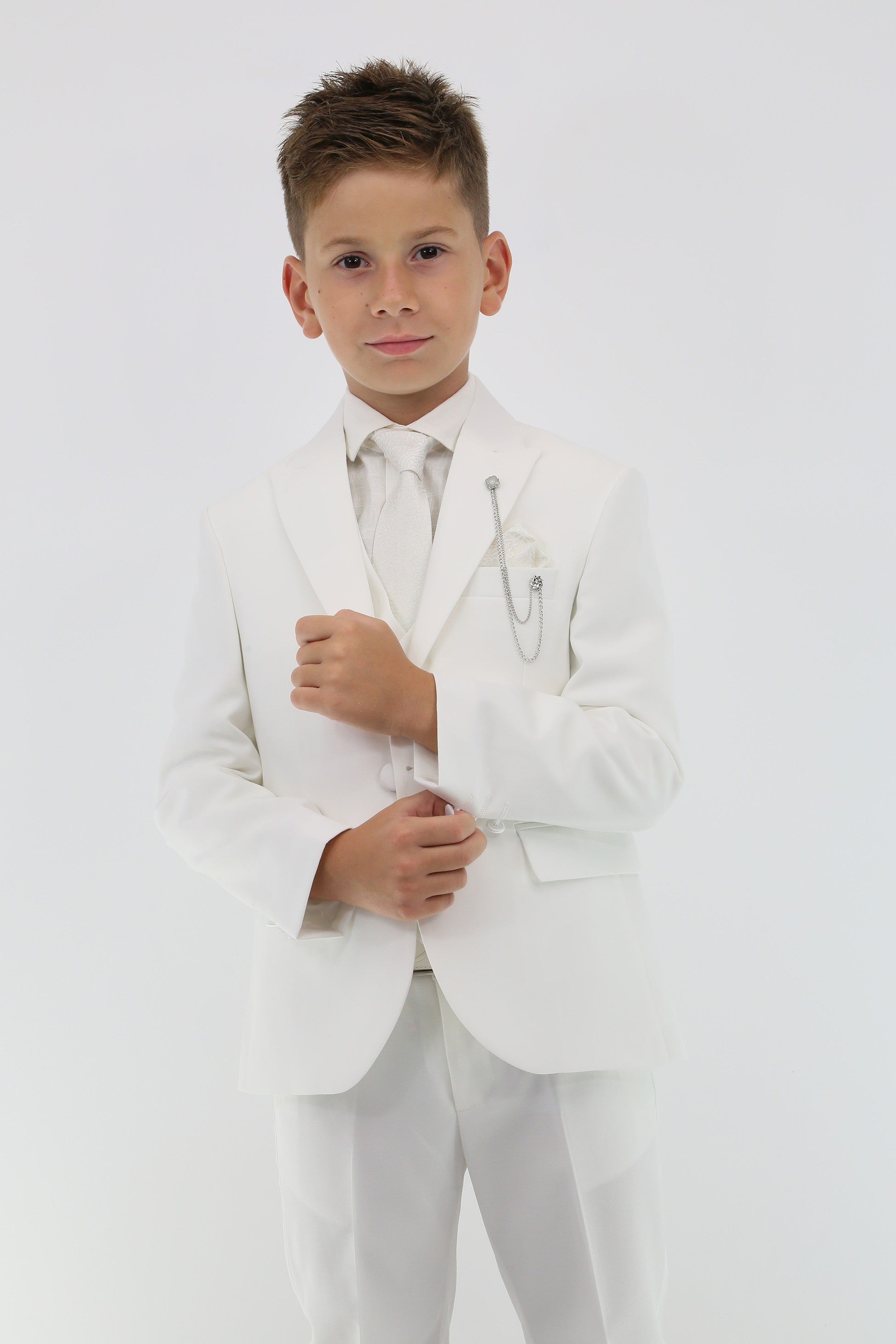 Boys Suit with Double Breasted Vest 7 PC Set - Ivory