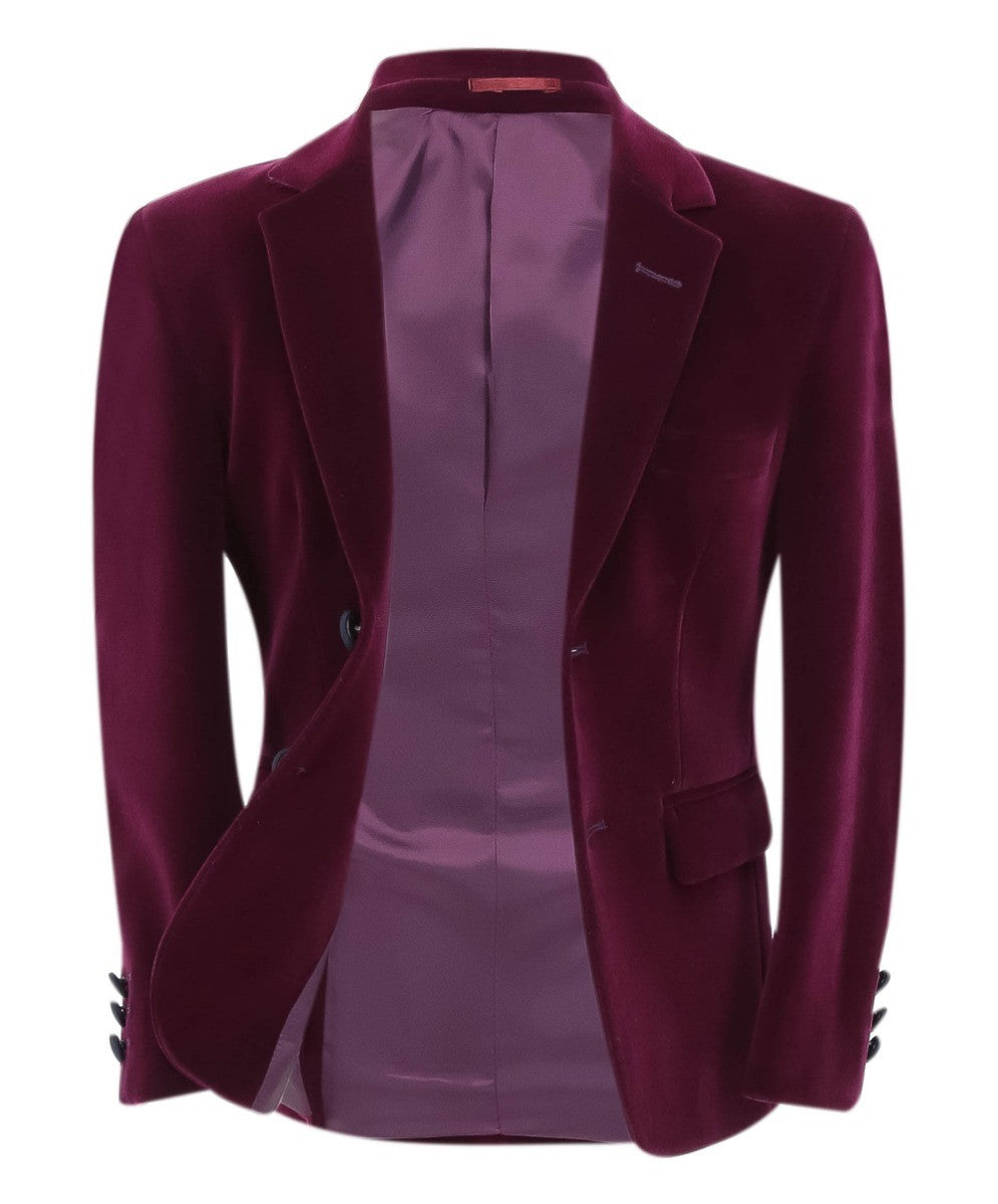 Boys Velvet Slim Fit Formal Blazer - Hackney - Purple