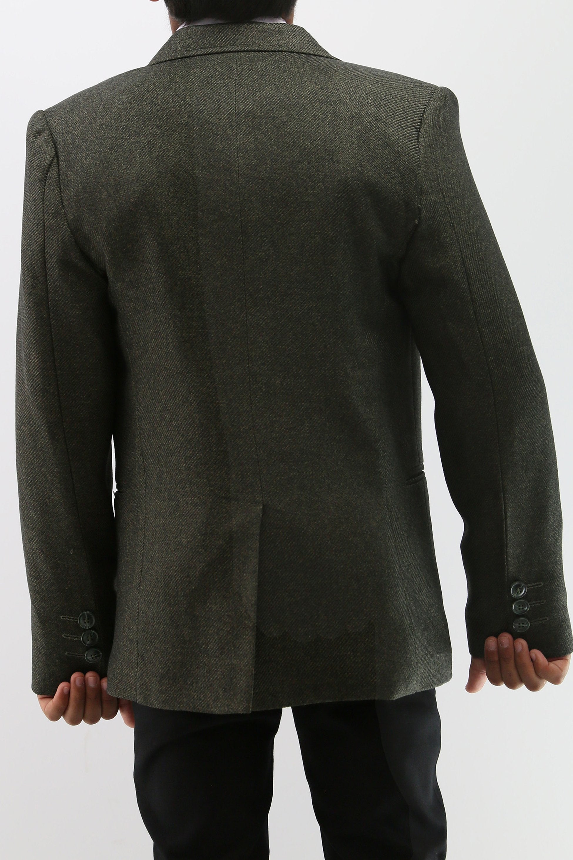 Boys Formal Textured Blazer Jacket - Khaki Green