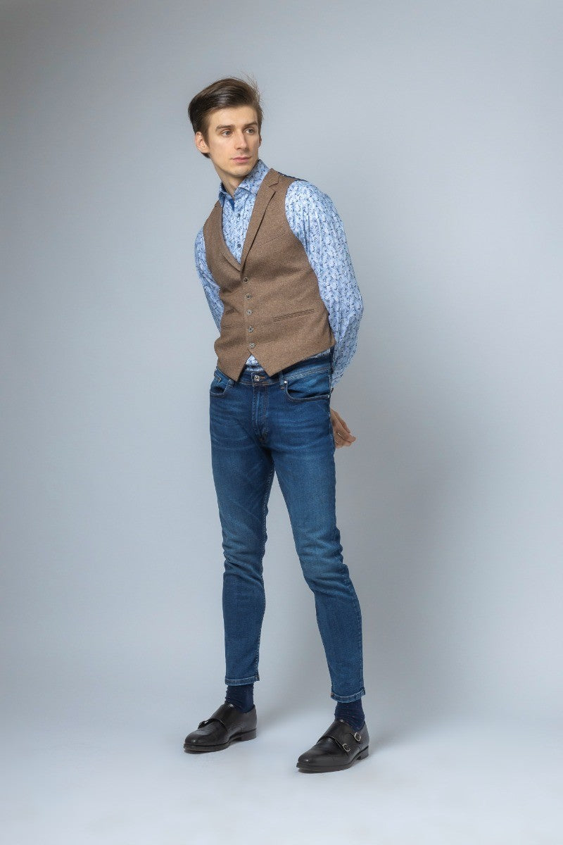 Men's Twee-like Waistcoat- NATHAN Brown - Light Brown