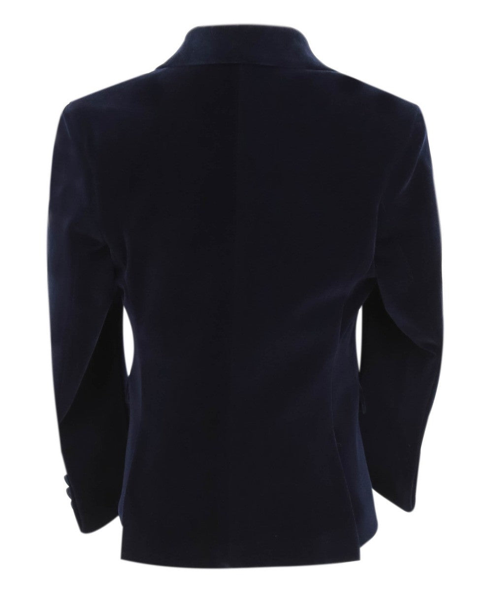 Boys Velvet Slim Fit Formal Blazer - Hackney - Navy Blue