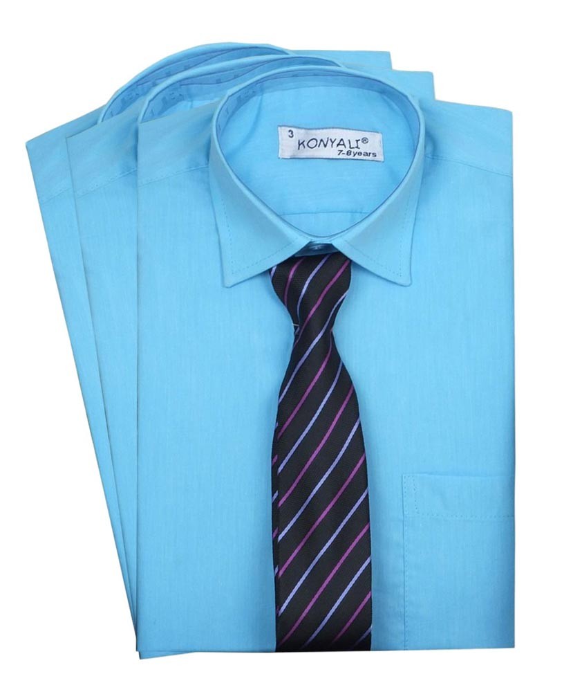 Boys Classic Collar Shirt & Tie Set - Aqua Blue