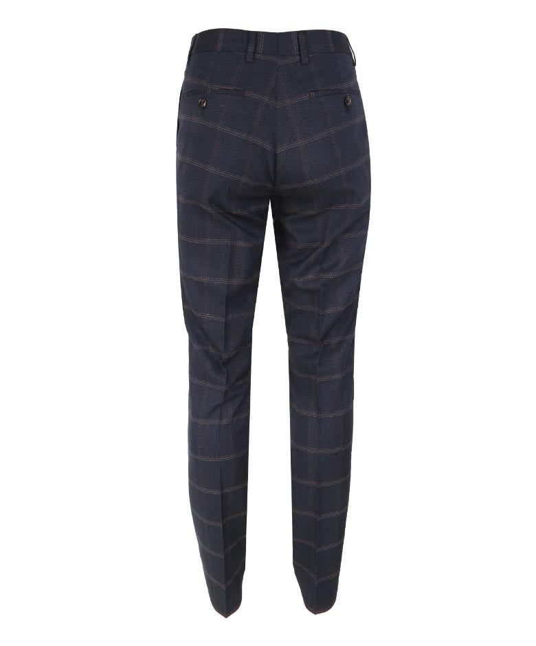 Men's Slim Fit Tweed Check Retro Suit - Connall Blue - Navy Blue