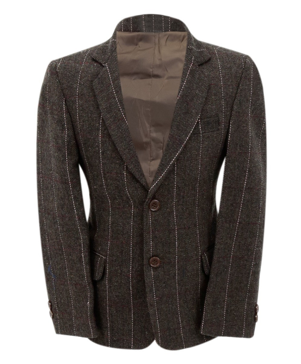 Baby Boys Tweed Herringbone Pinstripe Formal Blazer - Brown