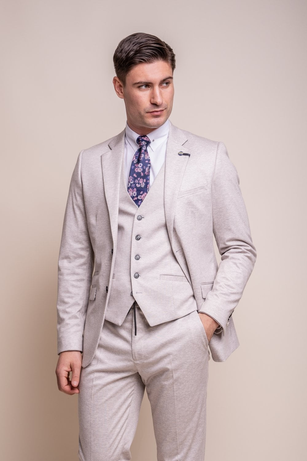 Men's Slim Fit Formal Beige Suit - VALENCIA Ecru - Beige Ecru