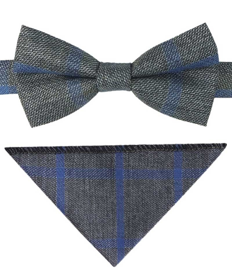 Boys Plaid Check Waistcoat Set - Grey - Blue