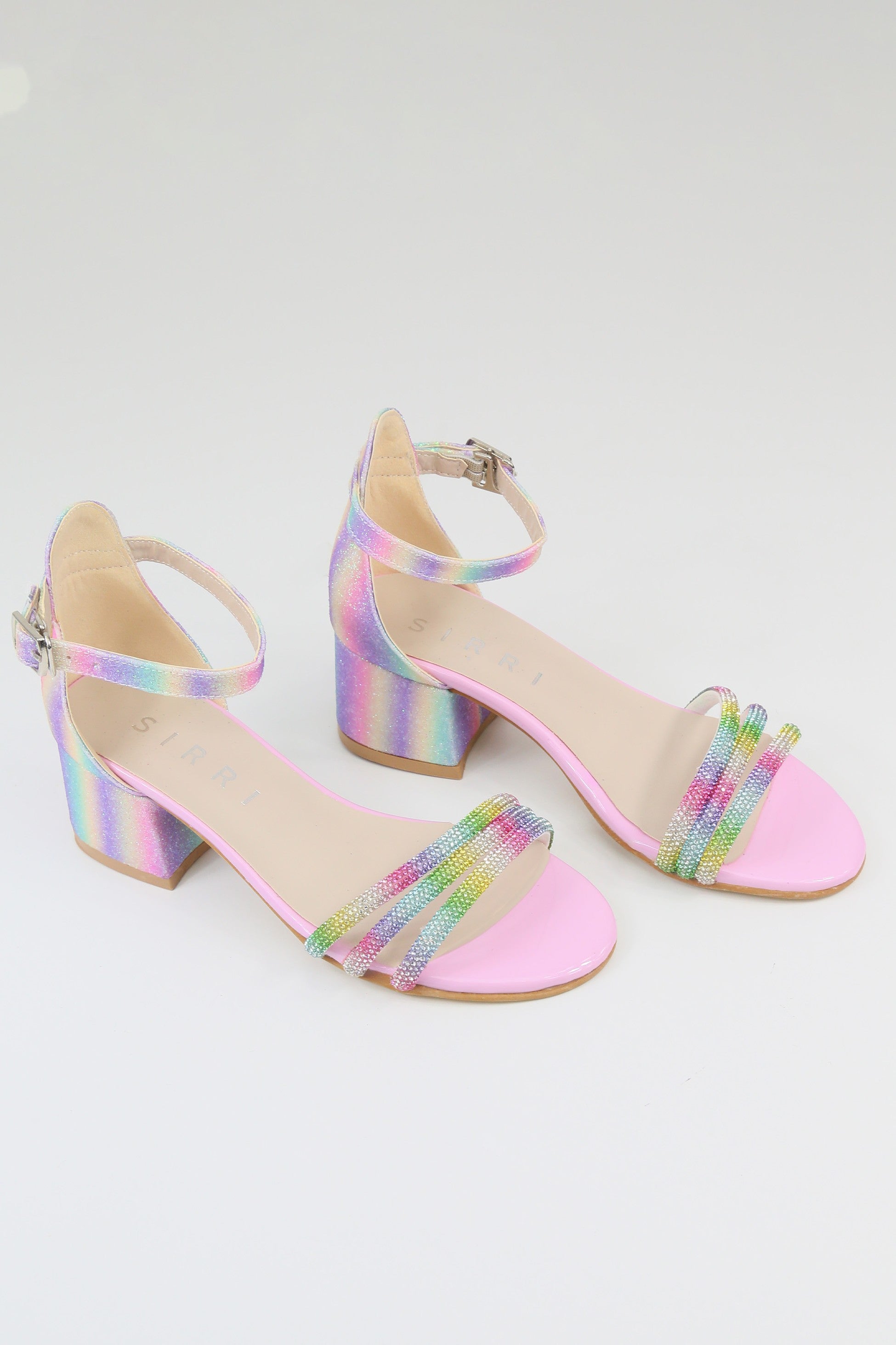 Girls' Textured Block-Heel Sandals with Rhinestone Straps - TWINKLE - Multicolour