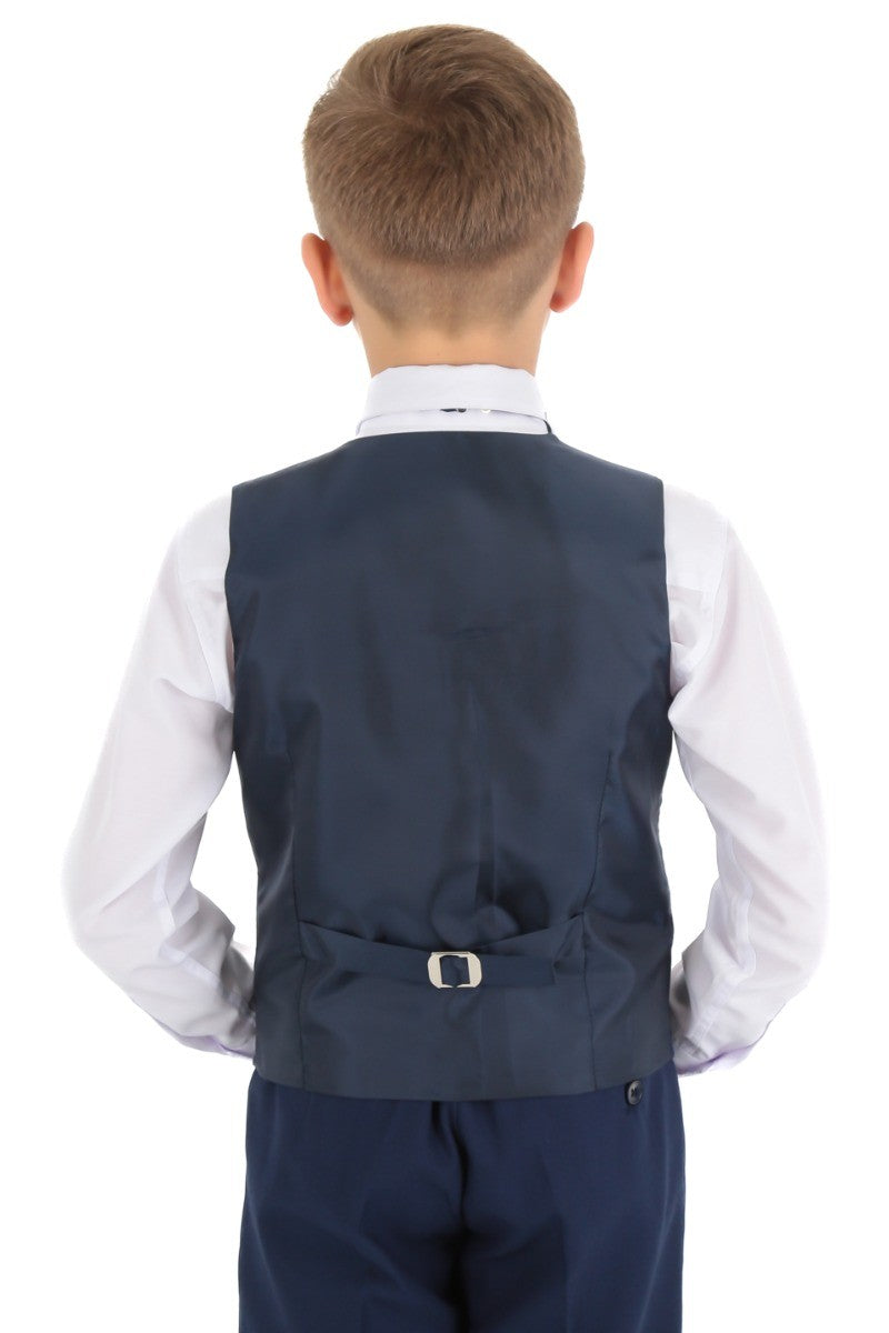 Boys Slim Fit Herringbone 8 Piece Suit Set - KING - Indigo French Blue