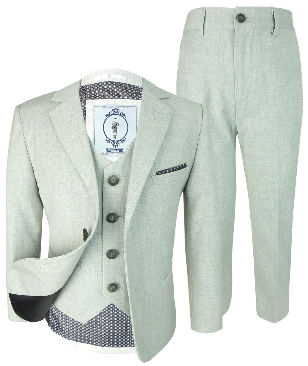 Boys Slim Fit Formal Suit - REEGAN - Ivory-Light Grey