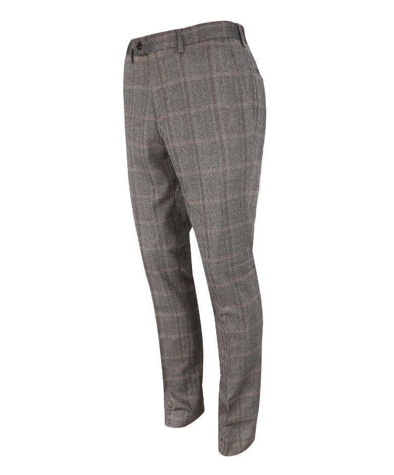 Men's Slim Fit Tweed Check Trousers - Connall Brown - Brown