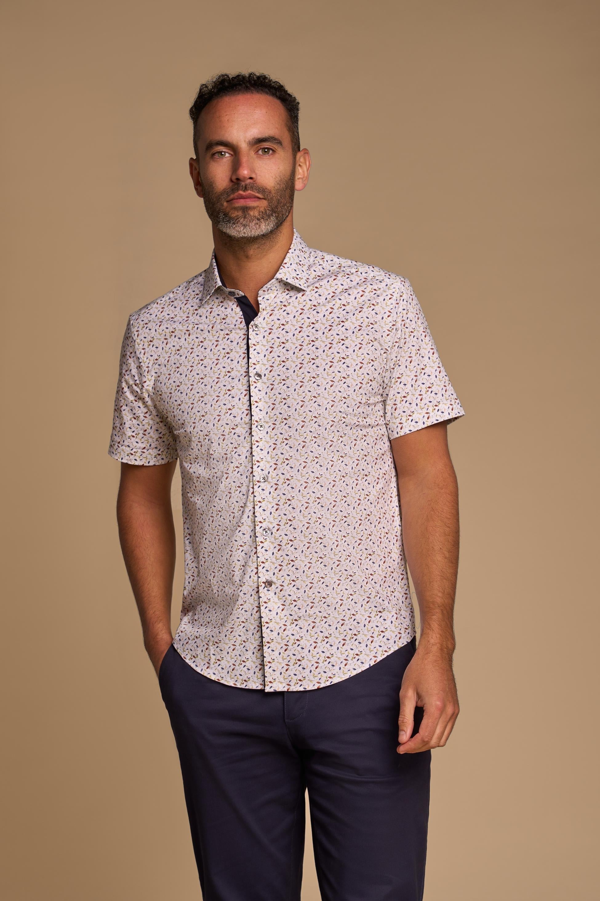 Men’s Cotton Short Sleeve Leaf Print Shirt – LIMA