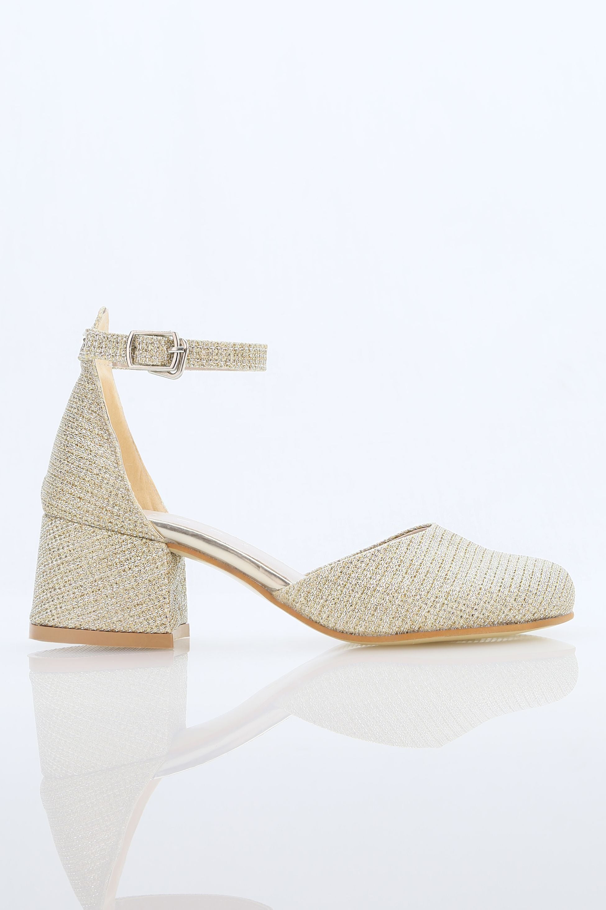 Girls' Ankle Strap White Block Heel Shoes – ELISE - Gold