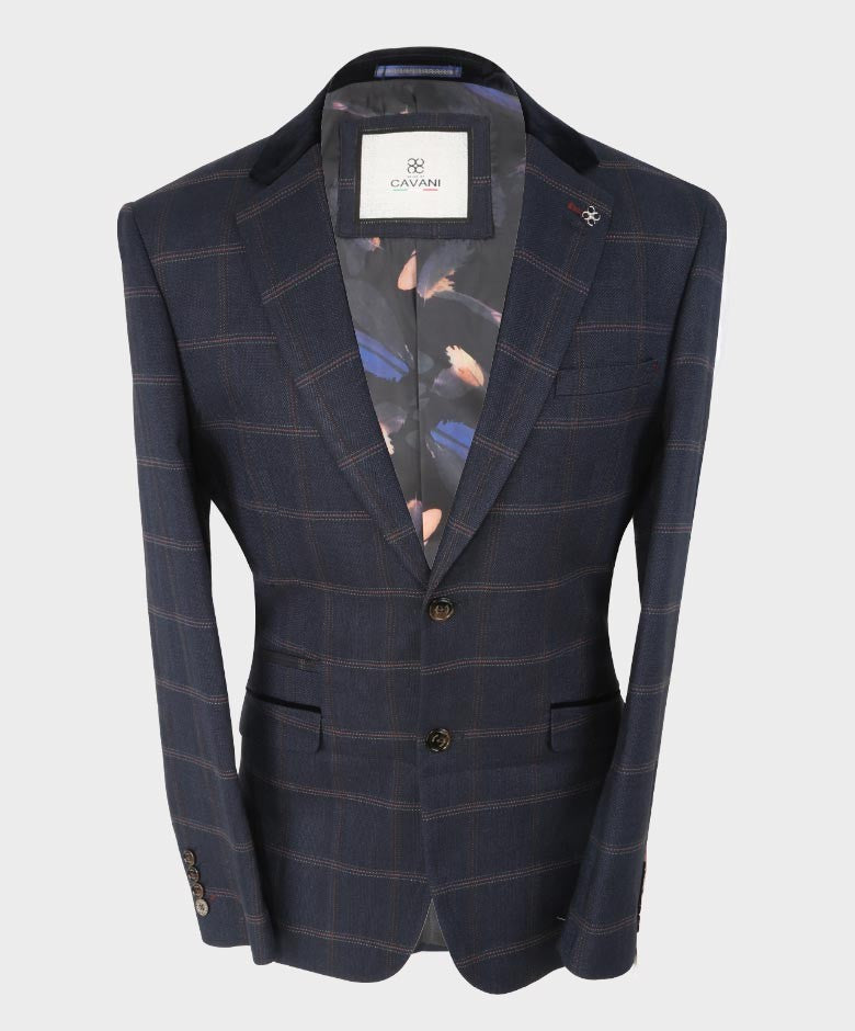 Men's Slim Fit Tweed Check Suit Jacket - Connall Blue - Navy Blue