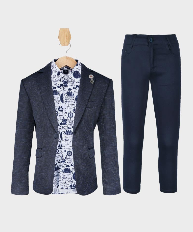 Boys Slim Fit Combined Suit Set - Navy Blue