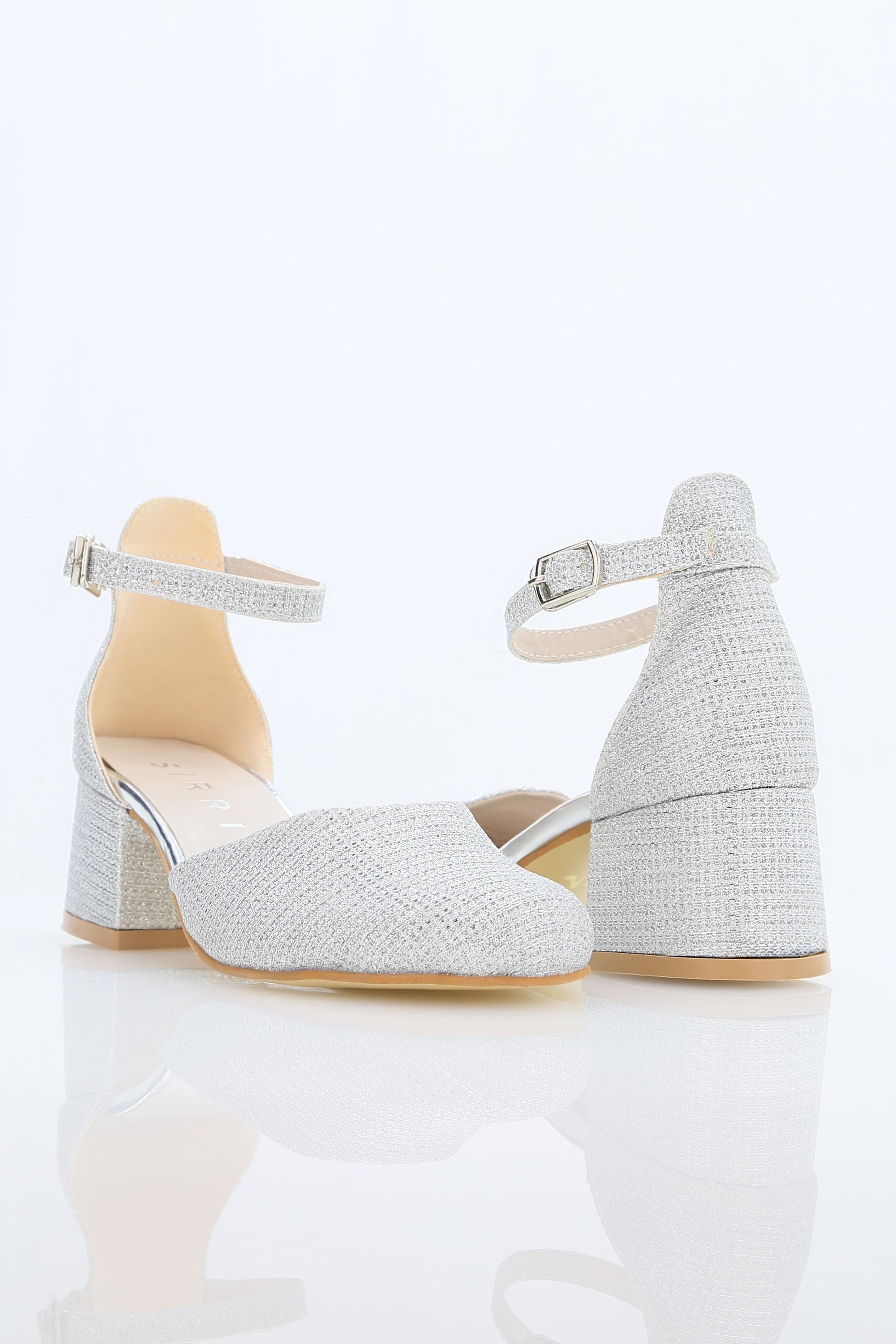 Girls' Ankle Strap White Block Heel Shoes – ELISE - Silver