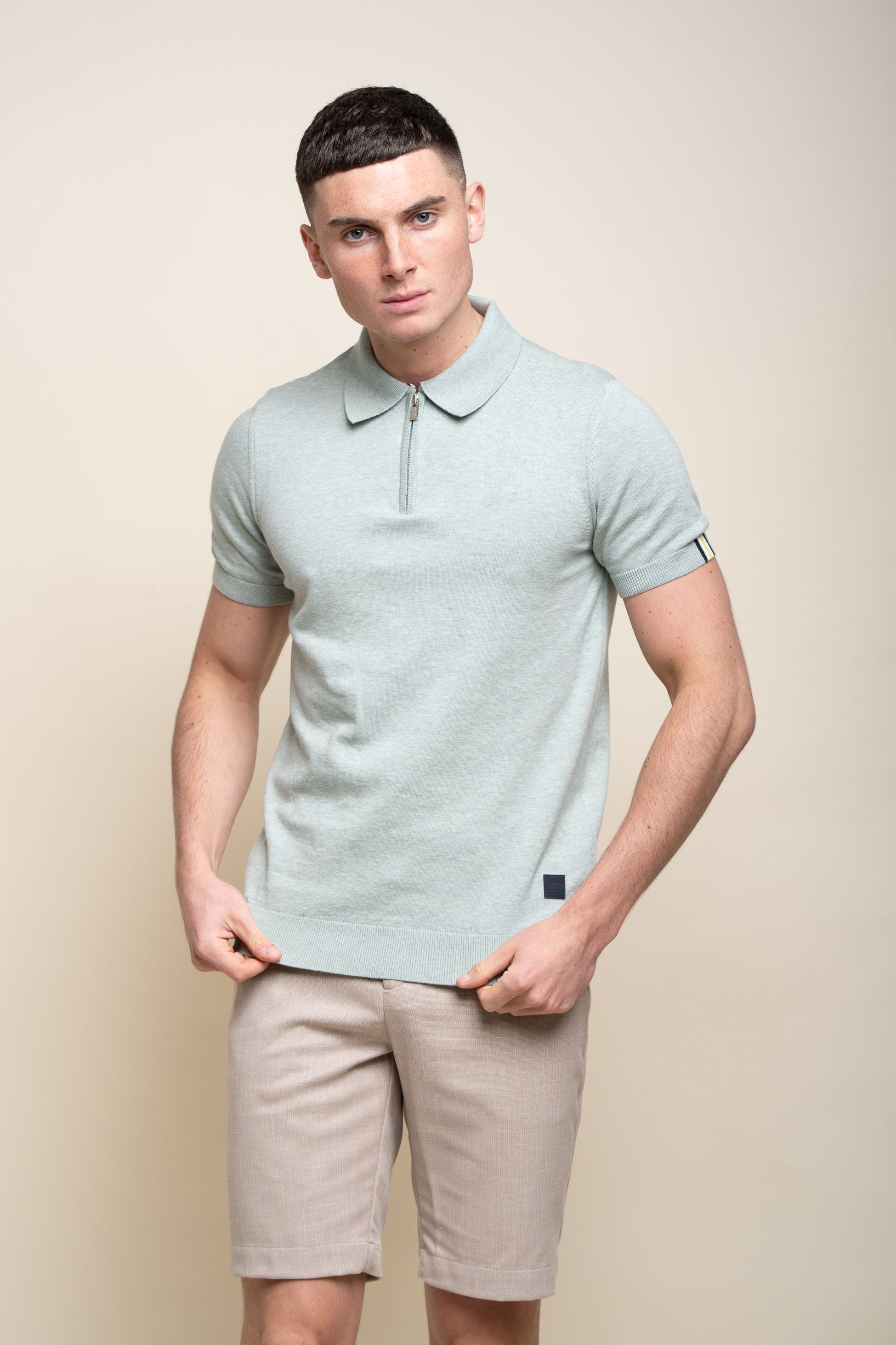 Men's Short Sleeve Cotton Polo Shirt - Dino - Almond Green