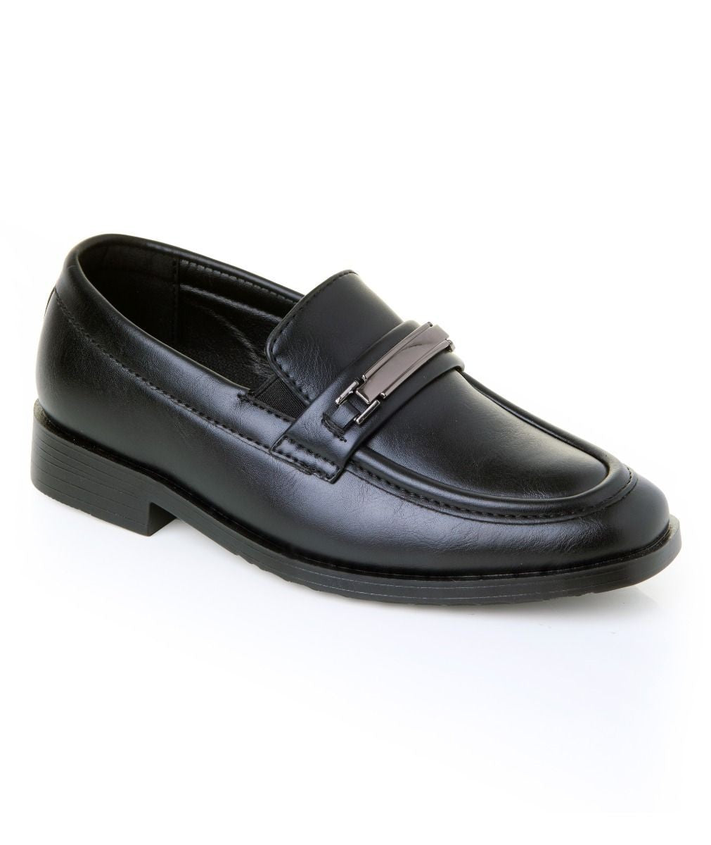 Boys’ Black Slip-On Loafer Shoes with Metal Bar - Colin - Black