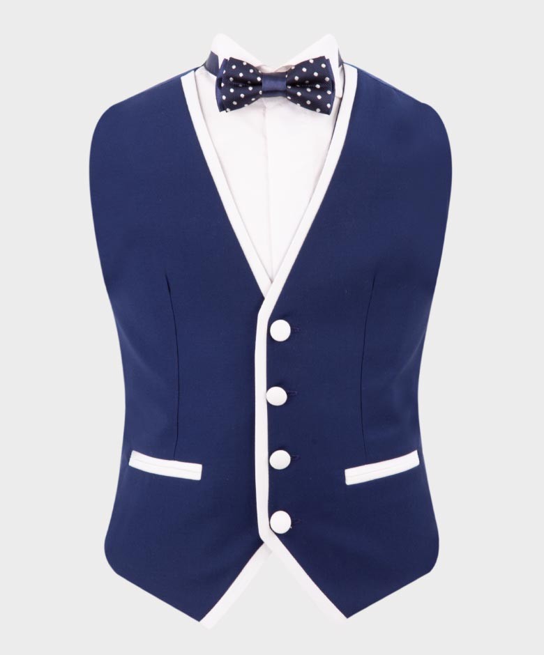 Boys Exclusive Piping Tuxedo Suit - Dark Blue - White