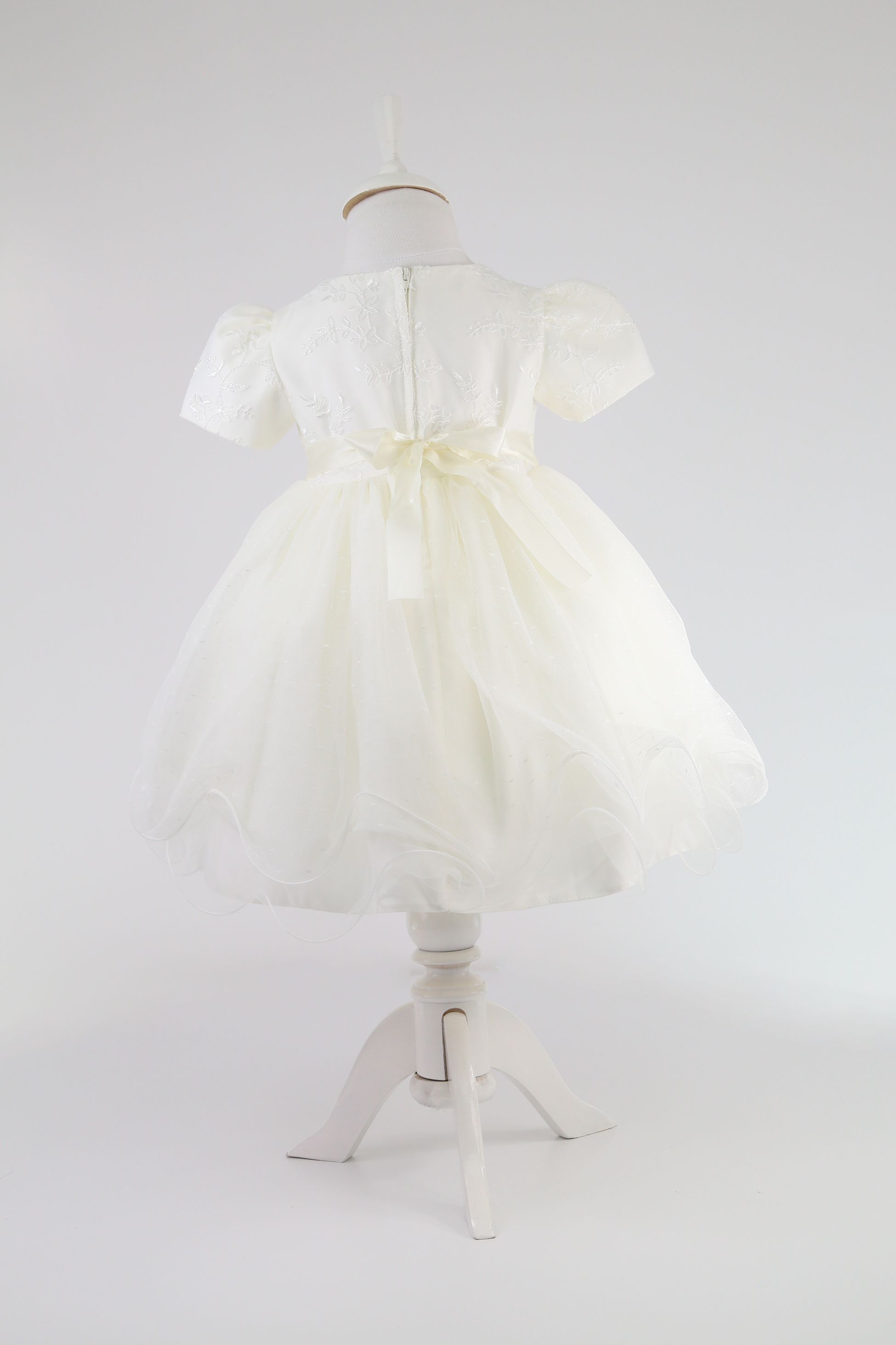 Baby Girls Balloon Sleeve Tulle Dress – B1038 - Ivory