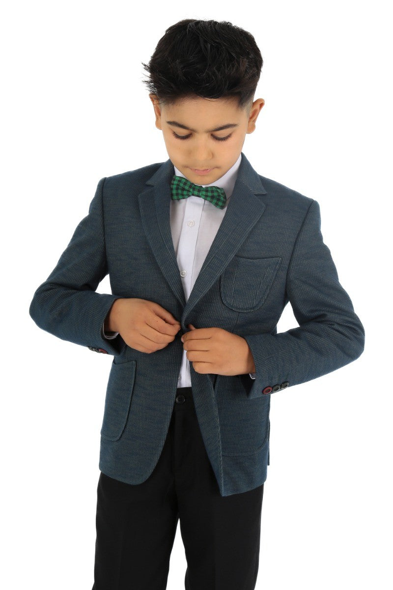 Boys Cotton Blend Slim Fit Formal Twill Blazer - Khaki Green