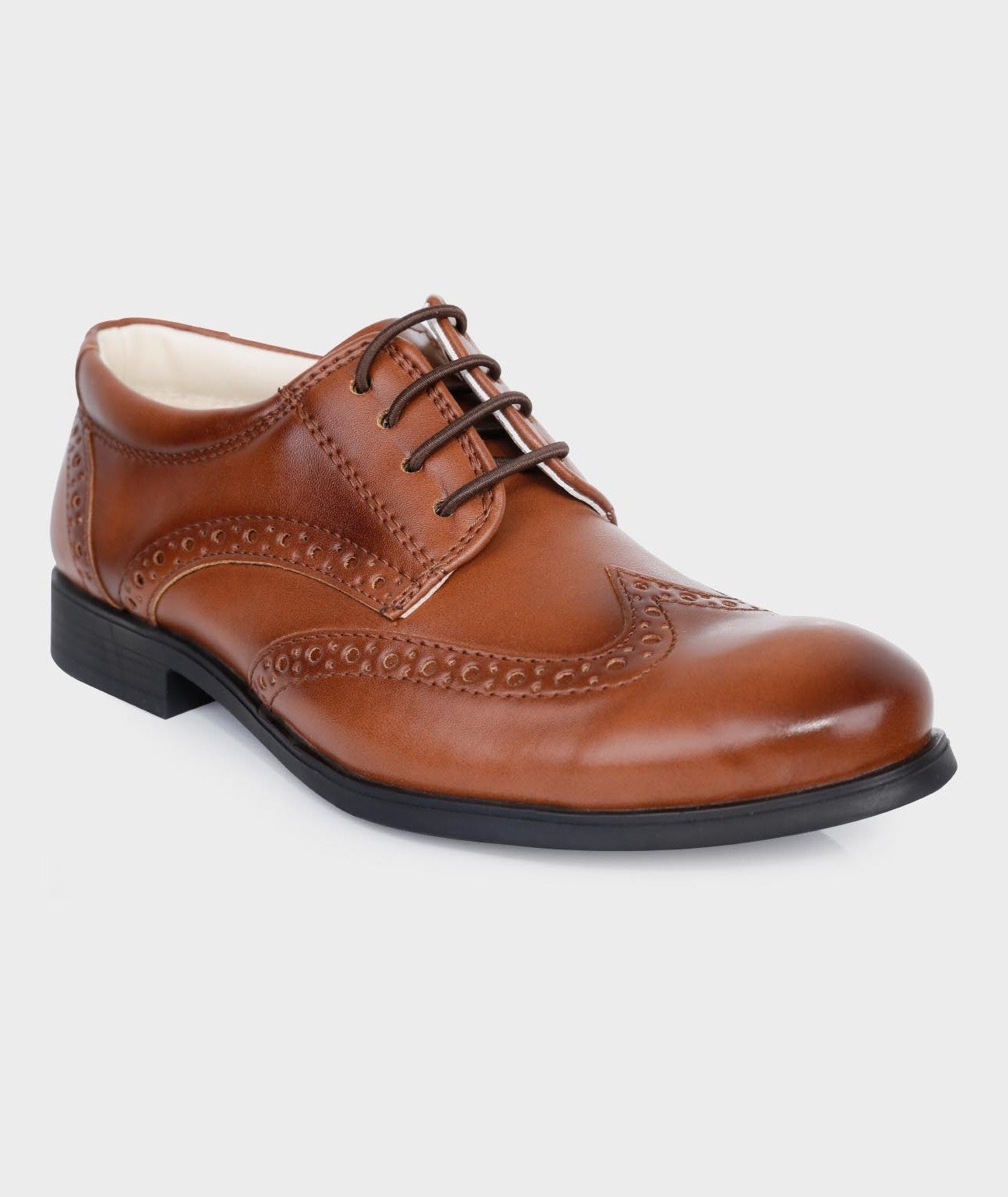 Boys Derby Brogue Lace Up Dress Shoes - Tan Brown