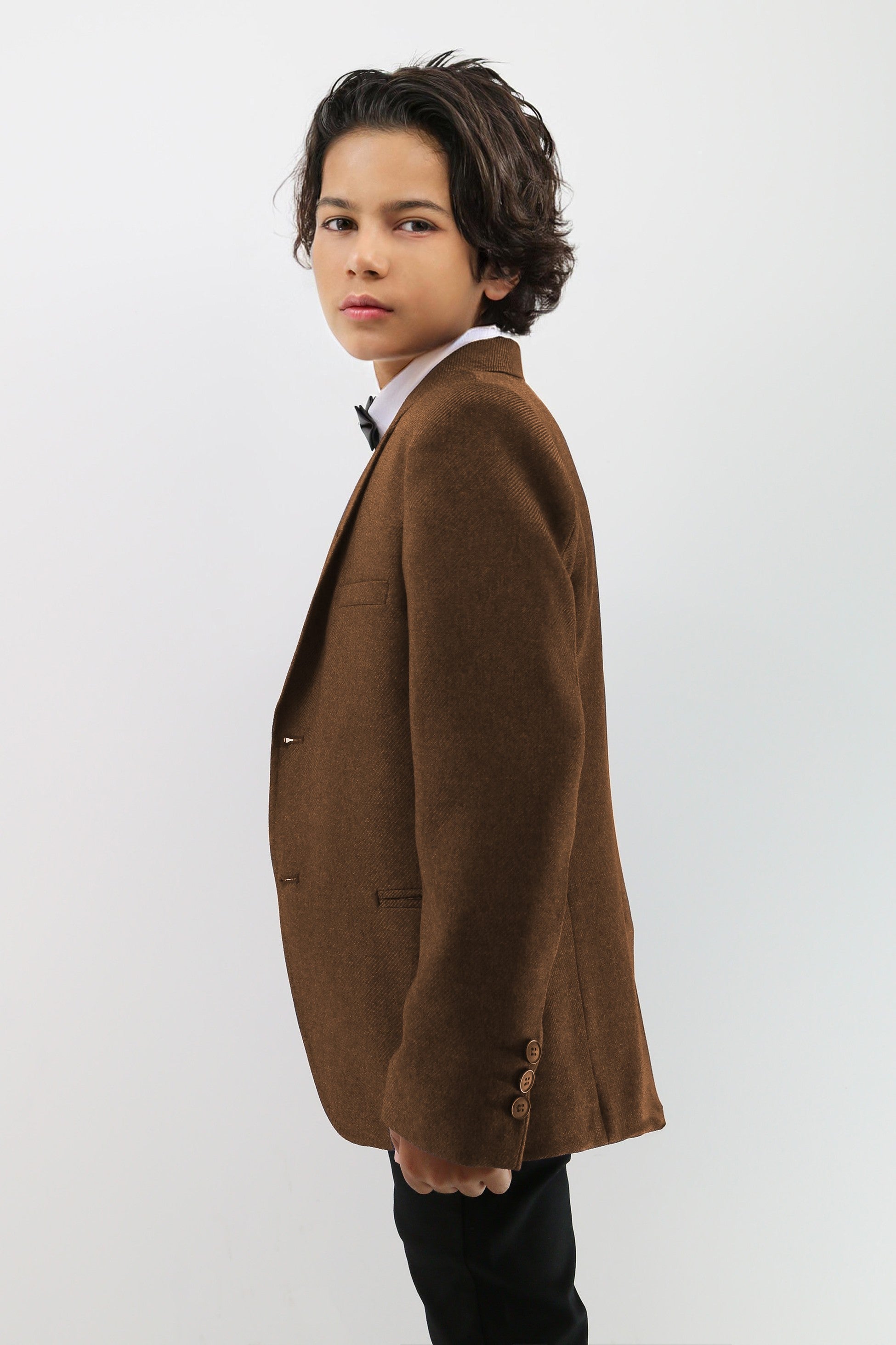 Boys Formal Textured Blazer Jacket - Tan