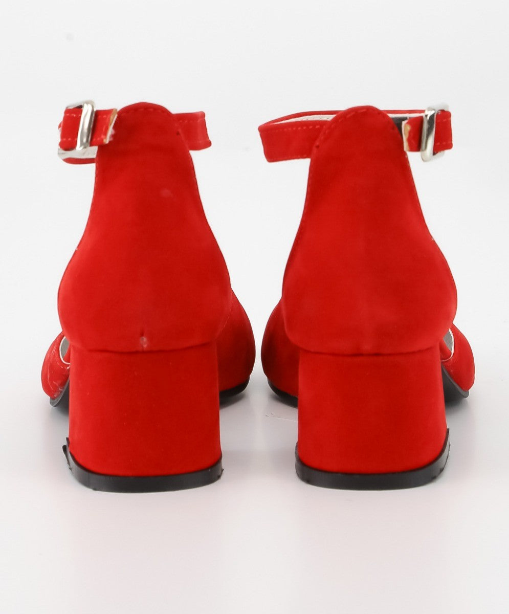 Girls Mary Jane Block Heel Shoes - Red