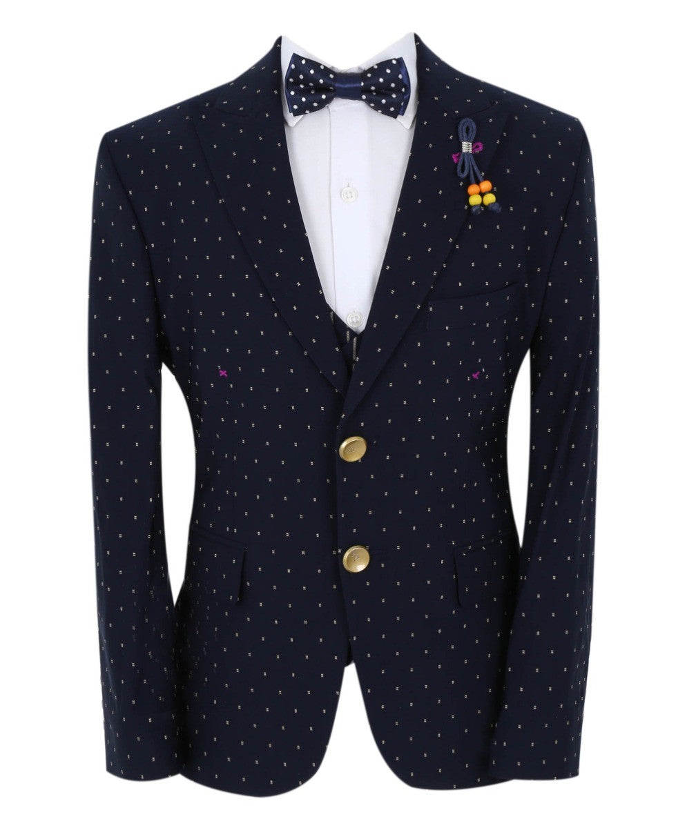 Boys Polka Dot Slim Fit Suit - ARISTOTLE - Navy Blue