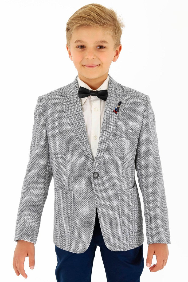 Boys Single Breasted Slim Fit Formal Blazer - GERRARD - Grey Blue