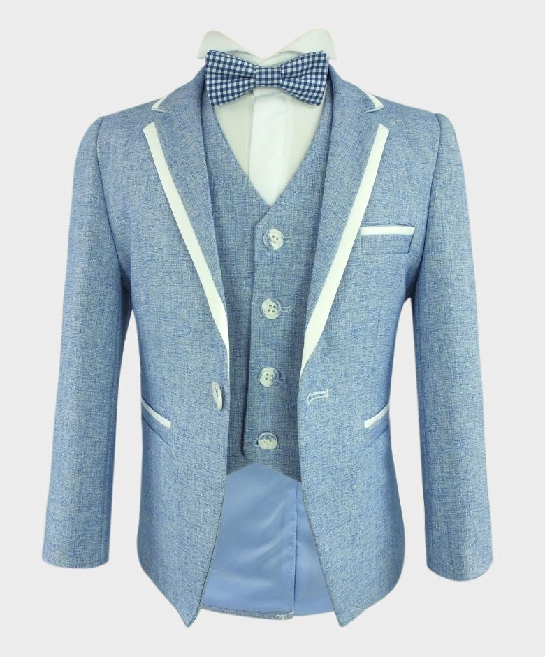 Boys Communion Piping Slim Fit Suit - Sky Blue