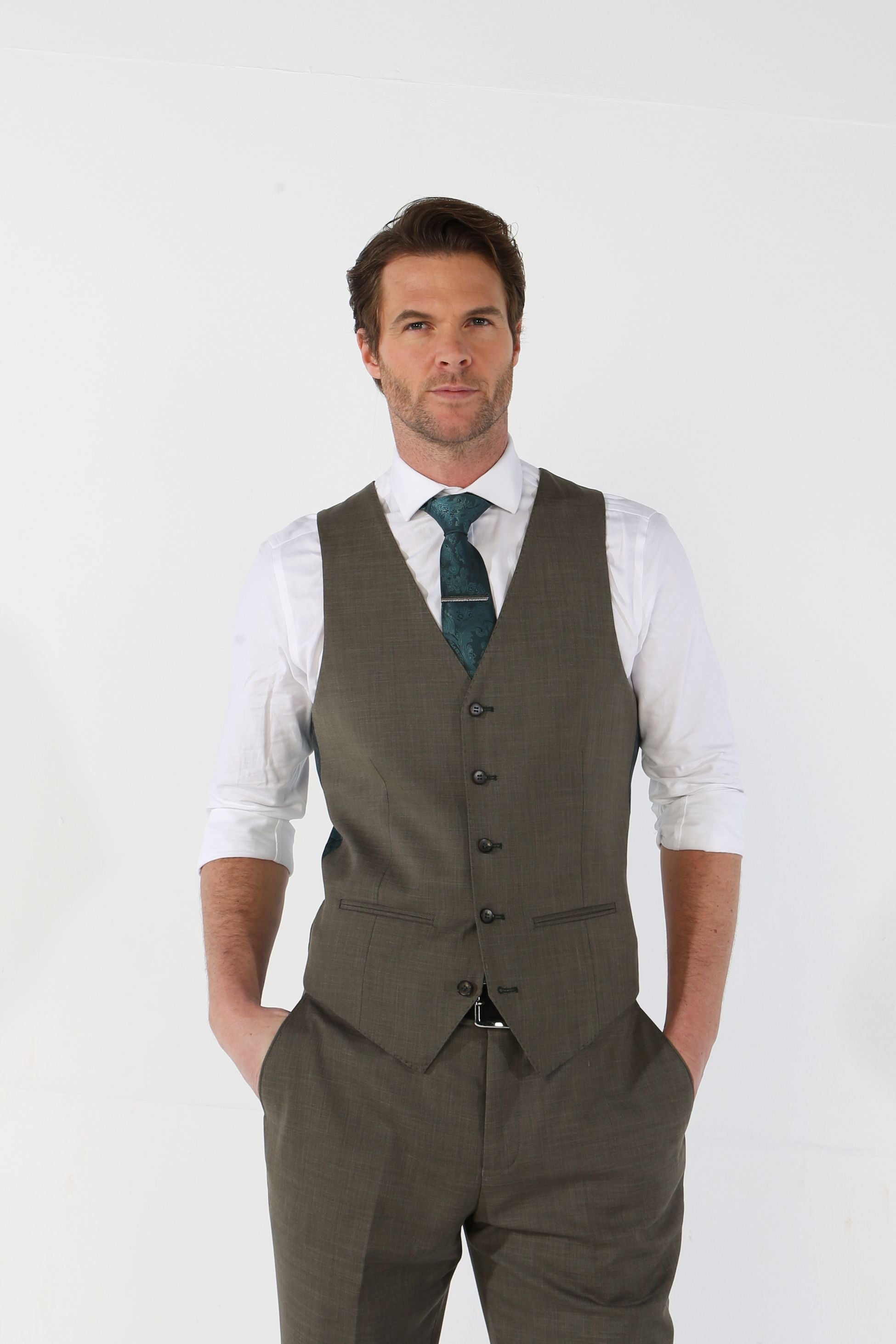 Men's Tailored Fit Plaid Formal Suit - KURT - Sage Green