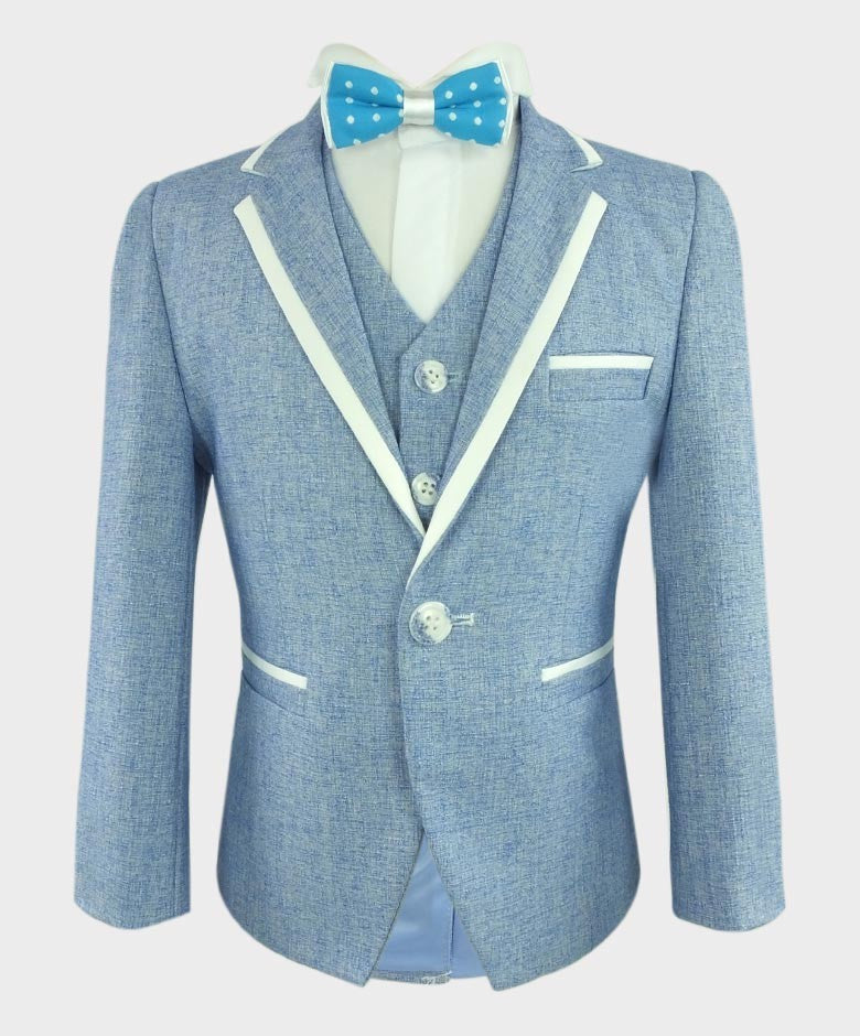 Boys Communion Piping Slim Fit Suit - Sky Blue