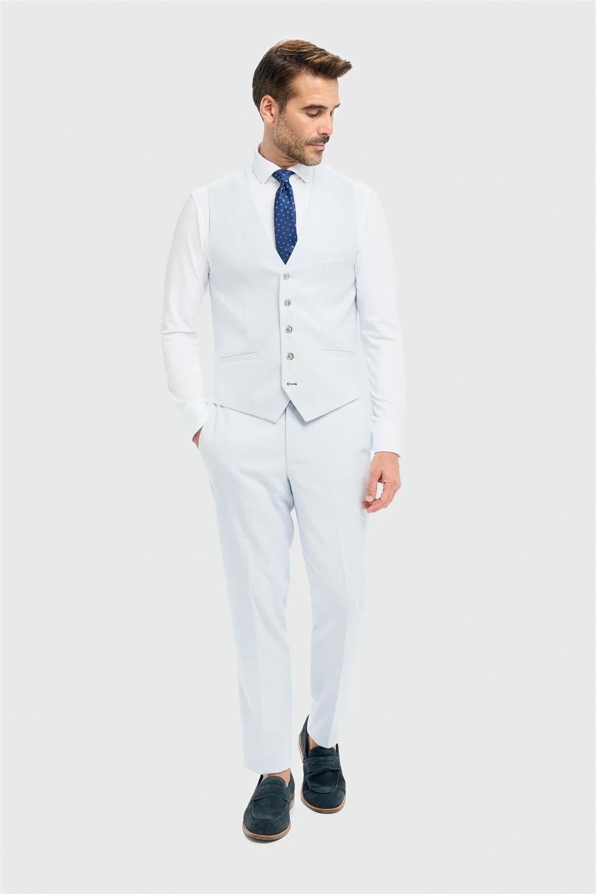 Men’s 3-Piece Slim Fit Textured Formal Suit - Tropez Sky Blue - Sky Blue