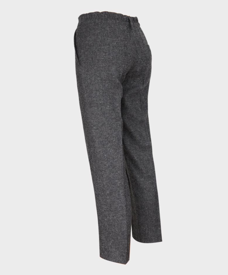 Boys Tailored Fit Herringbone Grey Trousers - GEORGE - Dark Grey