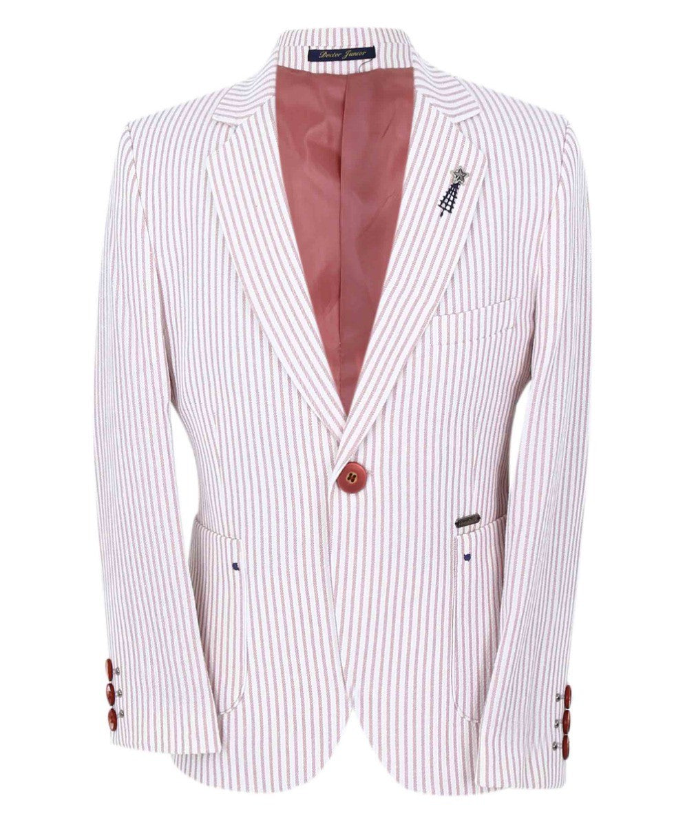 Boys Slim Fit Pinstripe Boating Blazer - Burgundy