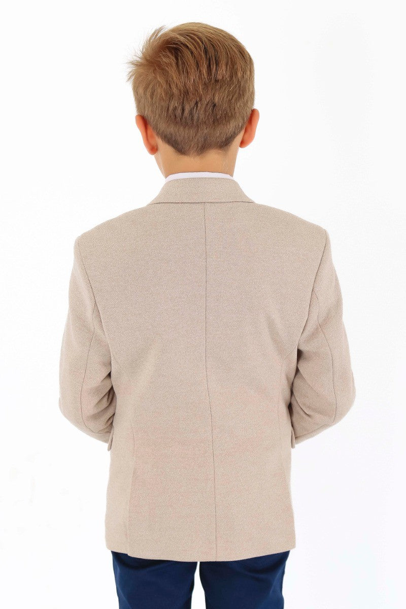 Boys Cotton Slim Fit Blazer and Waistcoat Set - Frank - Beige