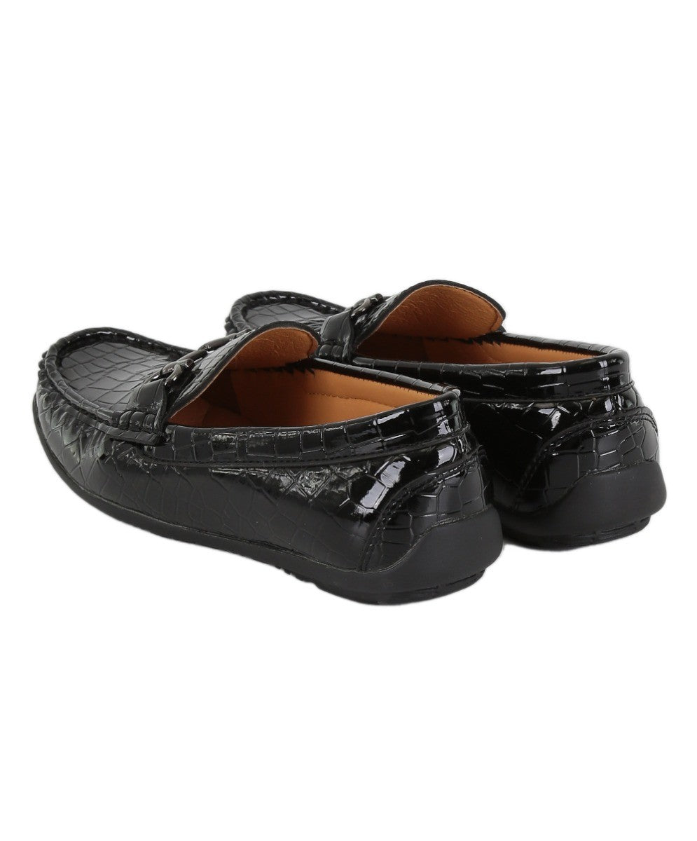 Boys Crocodile Slip on Patent Loafer Mocassin - ROBIN - Black