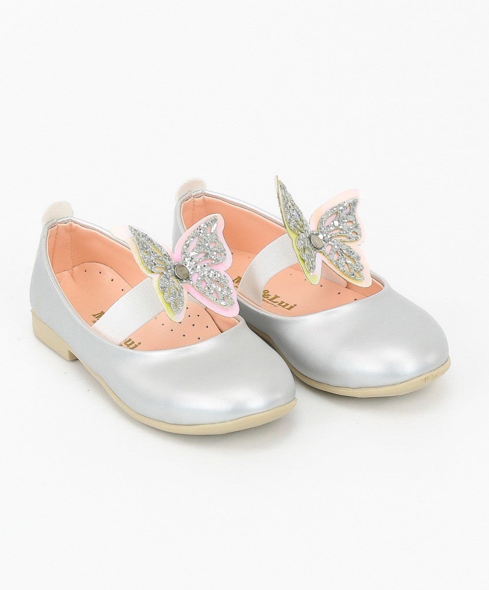 Girls Ballerina Butterfly Strap Flat Dress Shoes - Silver