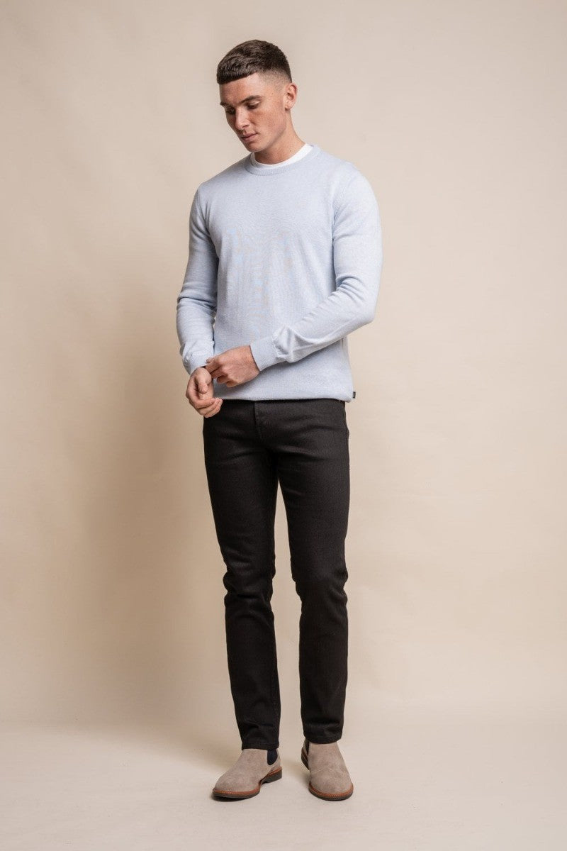 Men's Cotton Slim Fit Crewneck Jumper - Blue Marlin