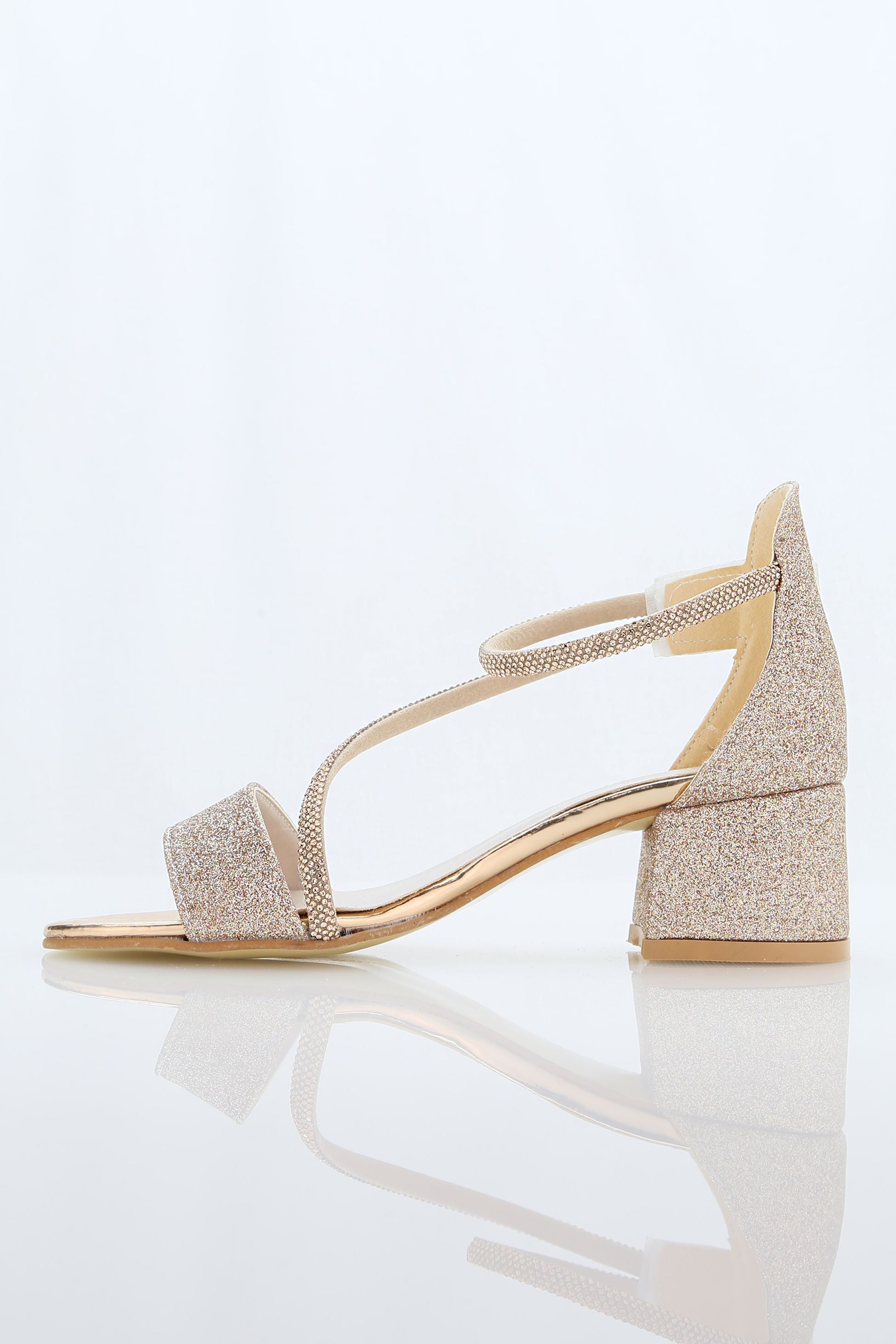 Girls Block Heel Sandals with Rhinestone Crossover Straps - DAZZLE - Gold