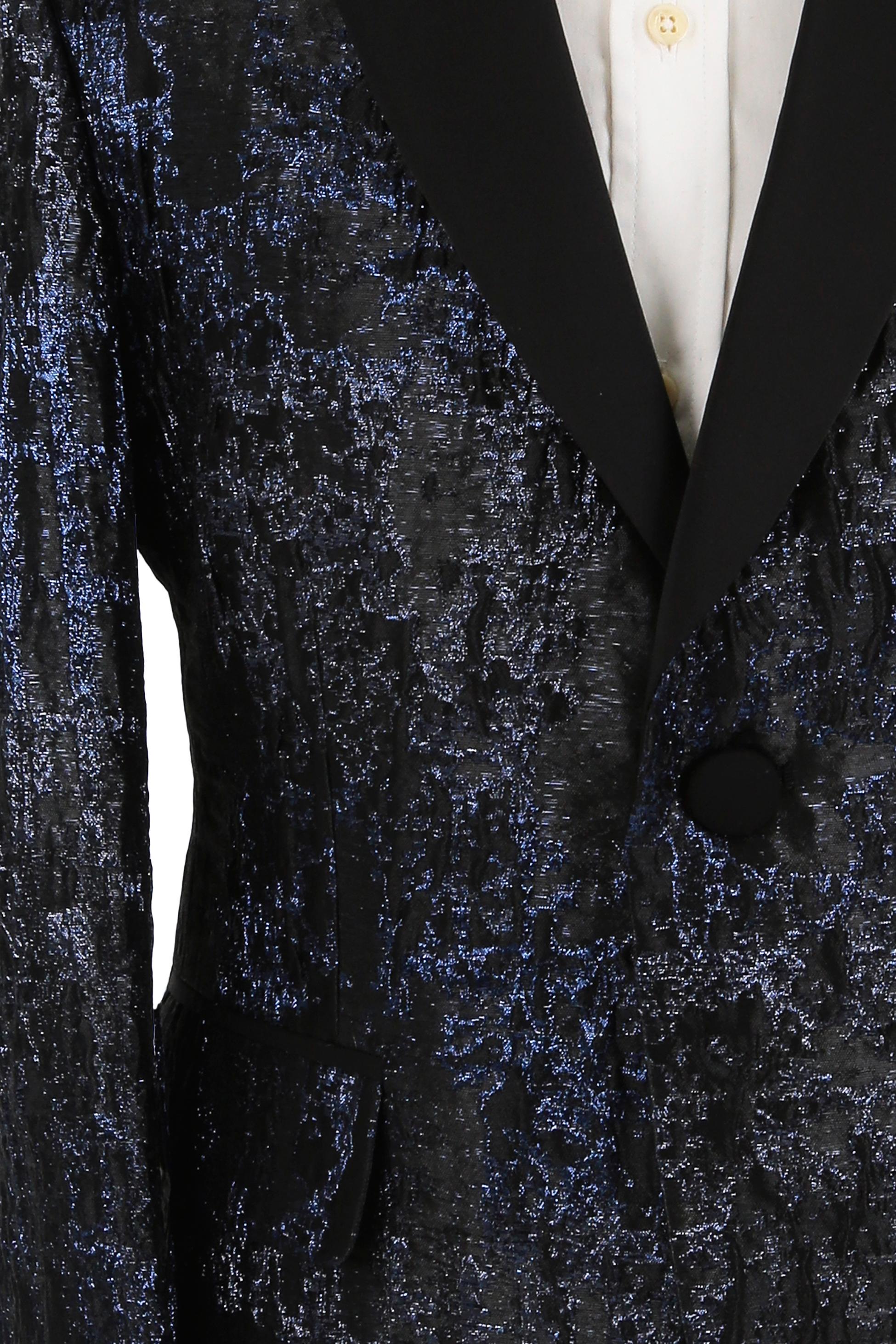 Boys Shimmery Jacquard Patterned Tuxedo Suit - Black - Navy Blue